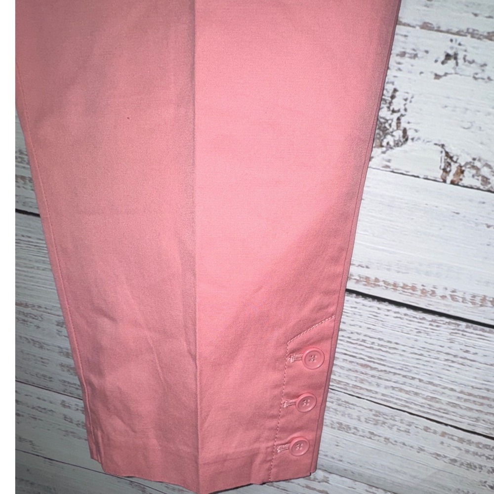Talbots Perfect Crop Pants Womens 12 Coral Pink Button Hem Cotton Stretch Casual - Picture 2 of 6